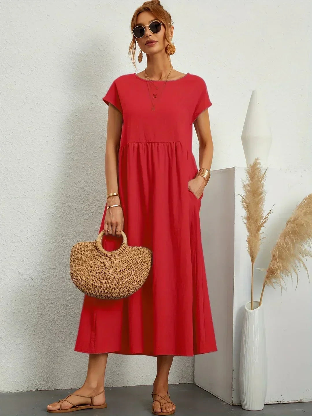 Keira™ - Leichtes, weiches Baumwollkleid mit Taschen